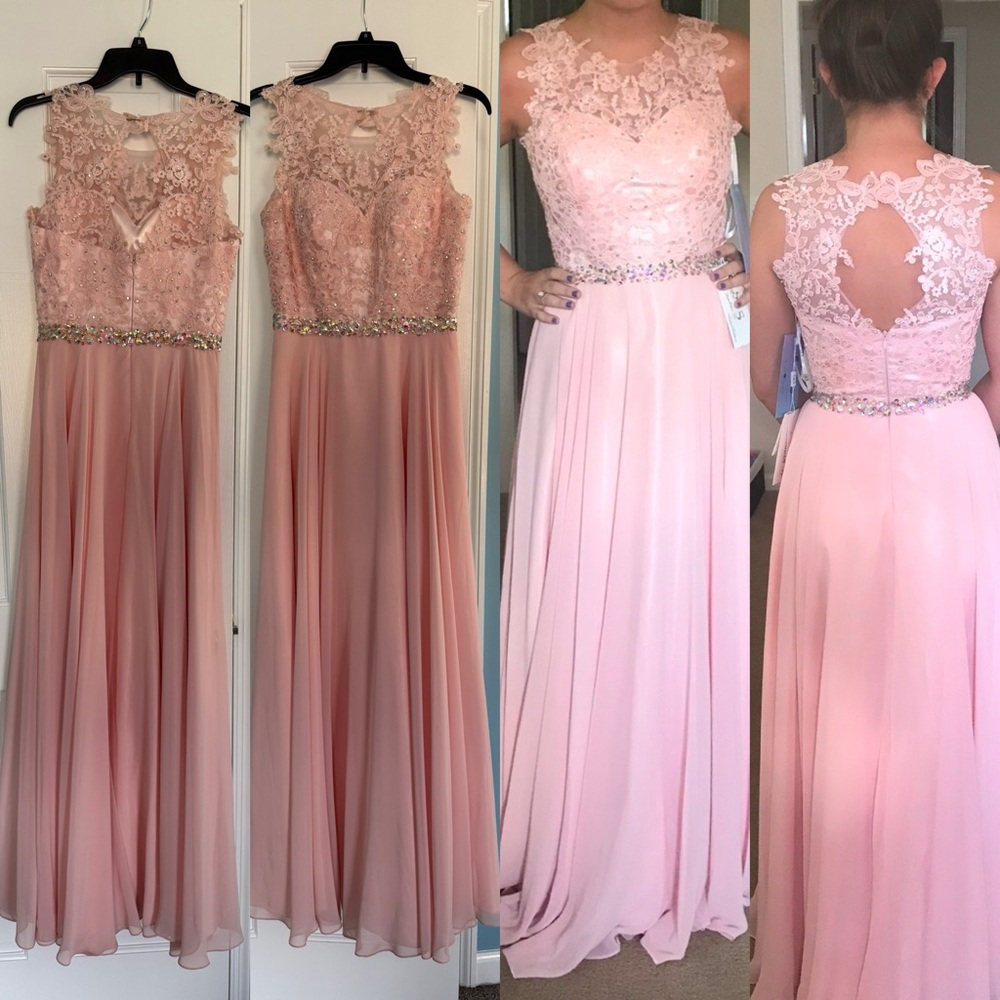 Elegant Blush Pink Lace Evening Gown/Bridesmaid dress